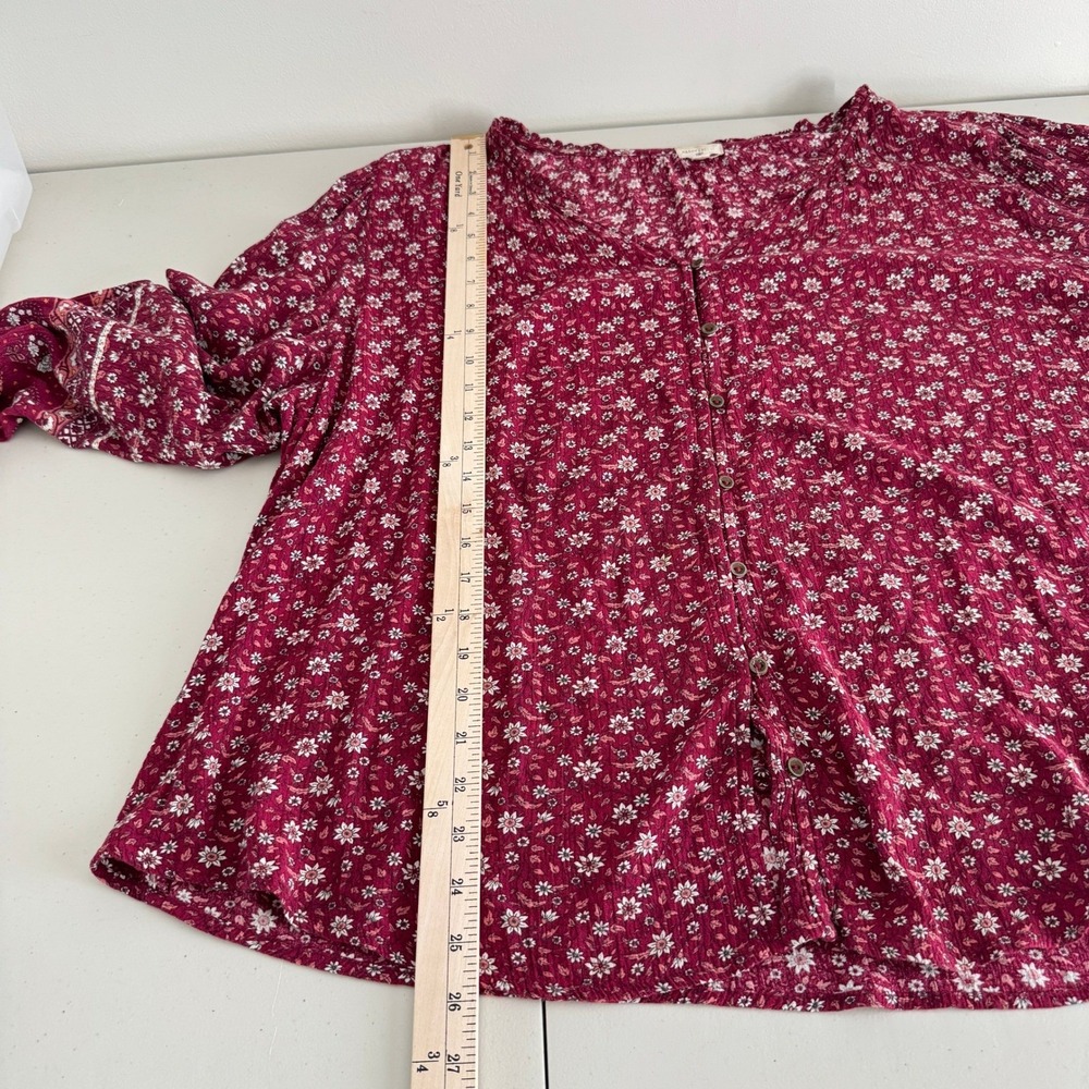 Mason & Belle Blouse 2X Red Floral Button Front Boho Cottagecore Peasant Top - Picture 13 of 14